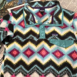 Patagonia Kids' Chevron Fleece in Teal and Pink